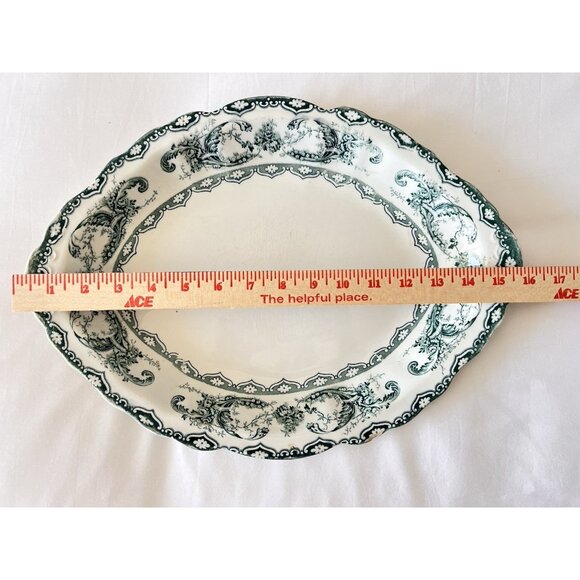 Upper Hanley 16” Platter Dorothy Green White Semi-Porcelain Made in England - Picture 5 of 9